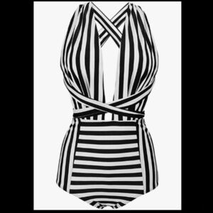 Cocoship black and white striped multi wear swimsuit NWT size 12